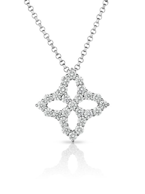 8882349AW18K-DjcYYbVwQdttPFL.z Roberto Coin 18K WHITE GOLD DIAMOND PRINCESS OUTLINE MEDIUM FLOWER NECKLACE