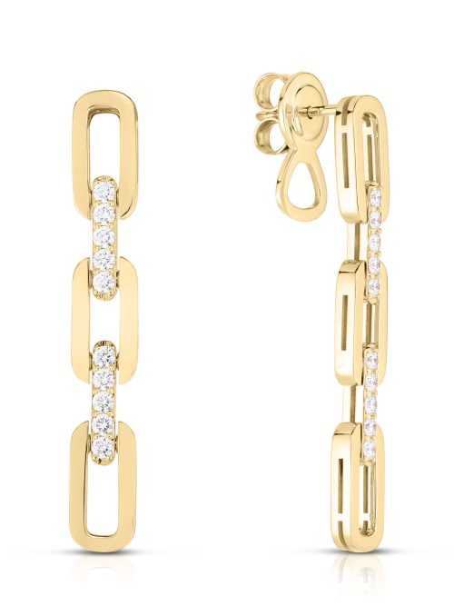 Roberto Coin 18K YELLOW GOLD NAVARRA DIAMOND 3 LINK DANGLE EARRINGS
