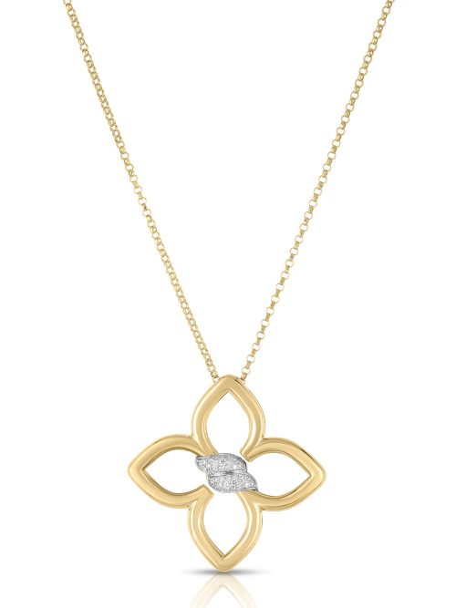 Roberto Coin 18K YELLOW/WHITE GOLD CIALOMA MEDIUM DIAMOND FLOWER NECKLACE