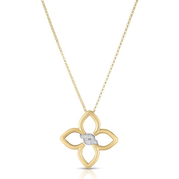 Roberto Coin 18K YELLOW/WHITE GOLD CIALOMA MEDIUM DIAMOND FLOWER NECKLACE