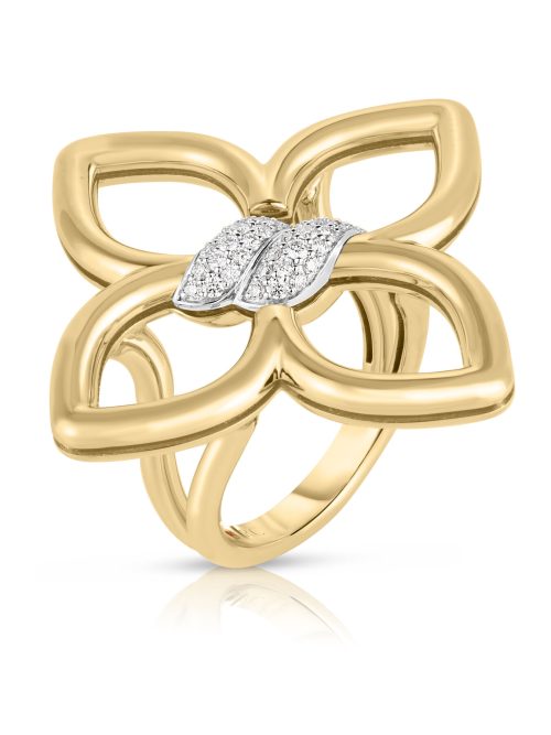 Roberto Coin 18K YELLOW/WHITE GOLD CIALOMA MEDIUM DIAMOND FLOWER RING
