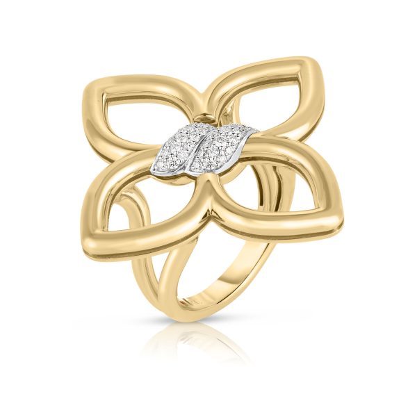 Roberto Coin 18K YELLOW/WHITE GOLD CIALOMA MEDIUM DIAMOND FLOWER RING