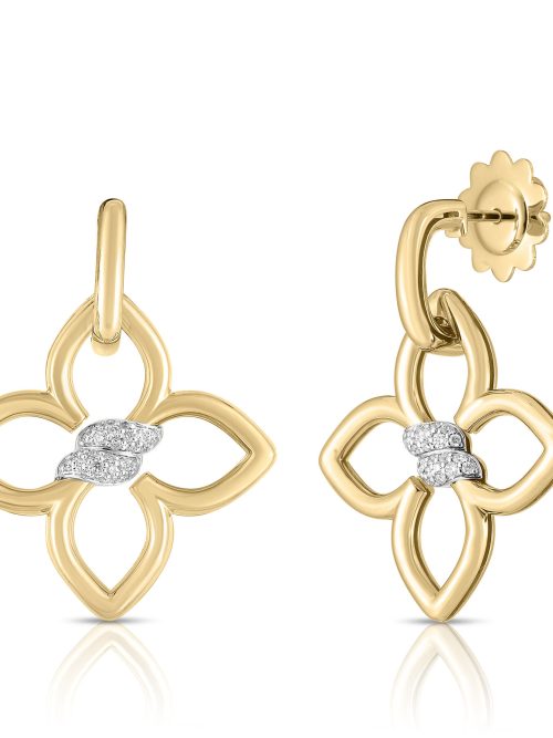Roberto Coin 18K YELLOW/WHITE GOLD CIALOMA DIAMOND FLOWER DROP EARRINGS