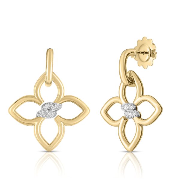8883411AJERX-EEdhjlGp6heZC4K.z Roberto Coin 18K YELLOW/WHITE GOLD CIALOMA DIAMOND FLOWER DROP EARRINGS