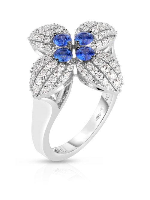 8883419AW65XS_SIDE-Pywv8tlUXPSMBZP.z Roberto Coin 18K WHITE GOLD LOVE IN VERONA DIAMOND AND BLUE SAPPHIRE FLOWER RING