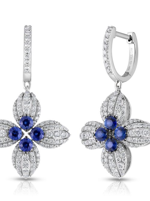 8883419AWERXS-wbrRylhrGrQwDQ8.z Roberto Coin 18K WHITE GOLD LOVE IN VERONA DIAMOND AND BLUE SAPPHIRE FLOWER EARRINGS