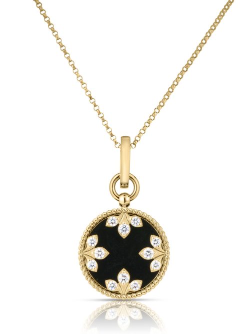 Roberto Coin 18K YELLOW GOLD VENETIAN MEDALLIONS MEDIUM DIAMOND AND BLACK JADE NECKLACE