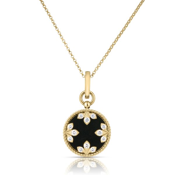 Roberto Coin 18K YELLOW GOLD VENETIAN MEDALLIONS MEDIUM DIAMOND AND BLACK JADE NECKLACE