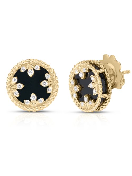 Roberto Coin 18K YELLOW GOLD VENETIAN MEDALLIONS SMALL DIAMOND & BLACK JADE STUD EARRINGS