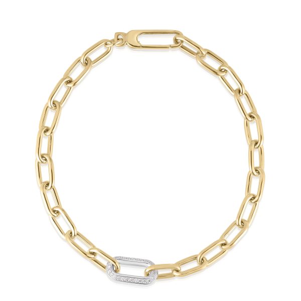 Roberto Coin 18K YELLOW/WHITE DESIGNER GOLD DIAMOND LINK CHAIN BRACELET