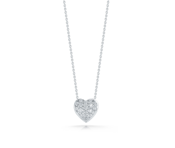 Roberto Coin 18K WHITE GOLD TINY TREASURES DIAMOND PUFFED HEART NECKLACE