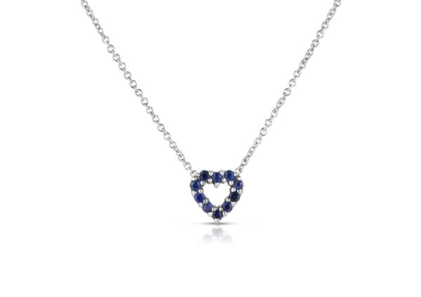 Roberto Coin  18K WHITE GOLD TINY TREASURES DIAMOND & BLUE SAPPHIRE REVERSIBLE HEART NECKLACE