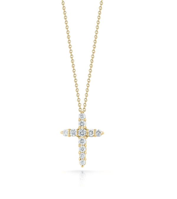 Roberto Coin T18K YELLOW GOLD TINY TREASURES DIAMOND TAPERED CROSS NECKLACE