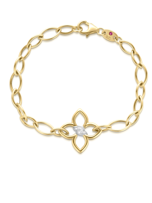 Roberto Coin 18K YELLOW/WHITE GOLD CIALOMA DIAMOND FLOWER ALMOND LINK BRACELET