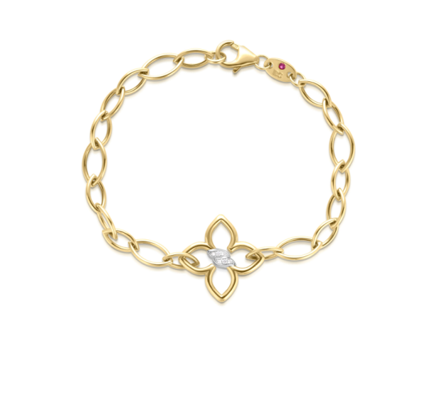 Roberto Coin 18K YELLOW/WHITE GOLD CIALOMA DIAMOND FLOWER ALMOND LINK BRACELET