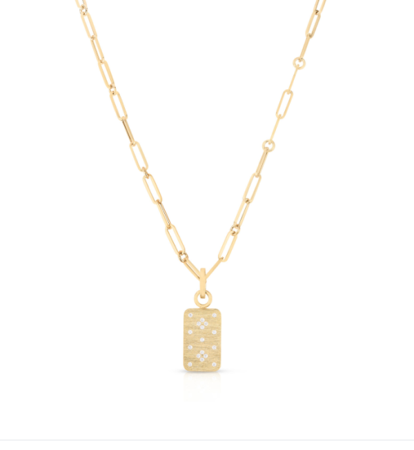 Roberto Coin 18K Y VENETIAN PRINCESS DIAMOND DOG TAG ON PAPERCLIP CHAIN