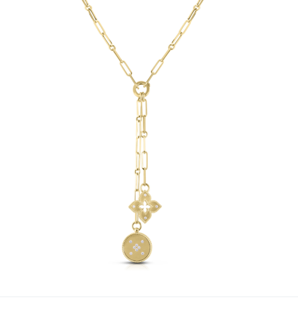 Roberto Coin 18K Y VENETIAN PRINCESS DOUBLE MEDALLION DIAMOND NECKLACE W/ 15IN CHAIN