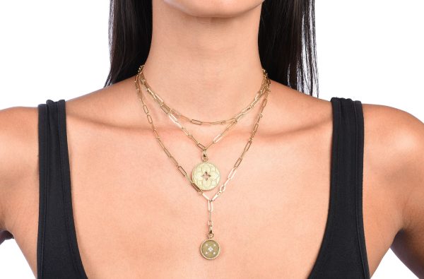 Roberto Coin 18K YELLOW GOLD VENETIAN PRINCESS DIAMOND & SATIN FINISH SMALL MEDALLION NECKLACE