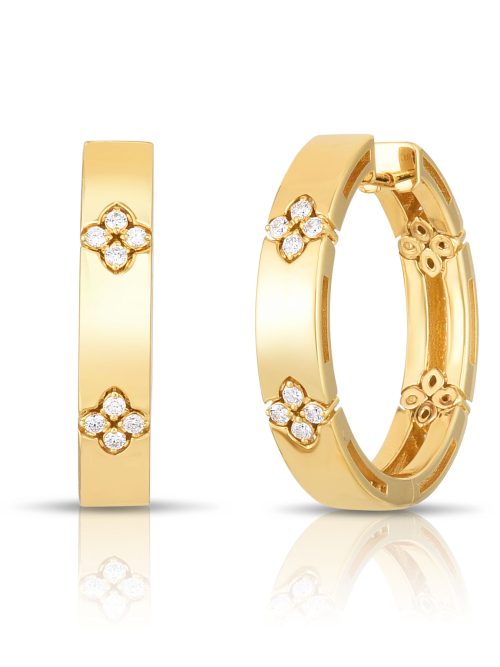 Roberto Coin 18K YELLOW GOLD LOVE IN VERONA LARGE DIAMOND FLOWER HOOP EARRINGS