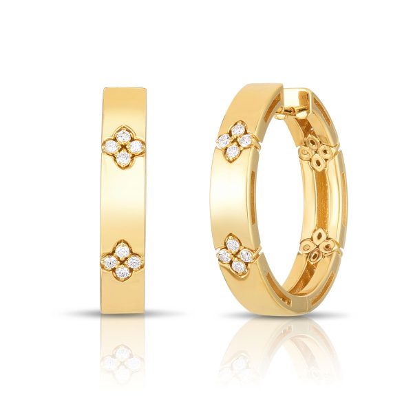 Roberto Coin 18K YELLOW GOLD LOVE IN VERONA LARGE DIAMOND FLOWER HOOP EARRINGS