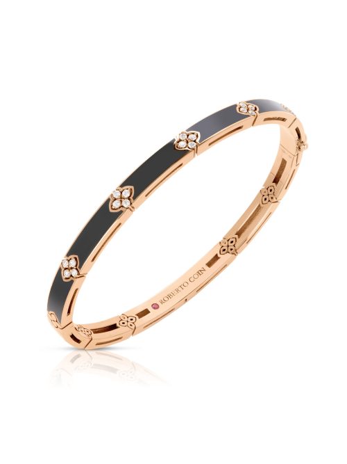 8883703AXBAX-CKDyl.z Roberto Coin 18K ROSE GOLD LOVE IN VERONA DIAMOND & BLACK ENAMEL BANGLE