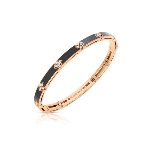 Roberto Coin 18K ROSE GOLD LOVE IN VERONA DIAMOND & BLACK ENAMEL BANGLE