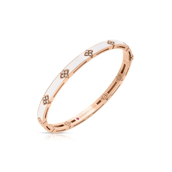 Roberto Coin Description 18K ROSE GOLD LOVE IN VERONA DIAMOND & WHITE ENAMEL BANGLE
