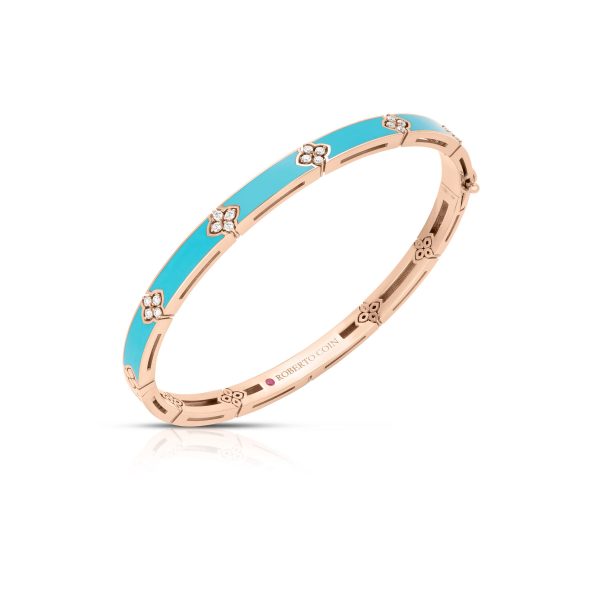 Roberto Coin 18K ROSE GOLD LOVE IN VERONA DIAMOND & CYAN ENAMEL BANGLE