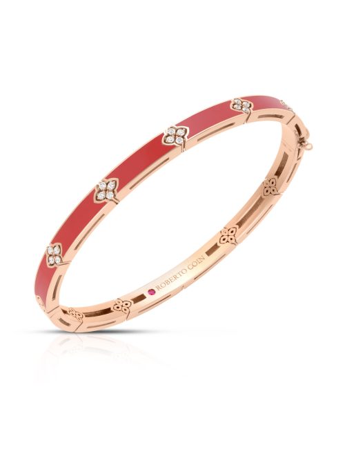 8883709AXBAX-OBO11.z Roberto Coin 18K ROSE GOLD LOVE IN VERONA DIAMOND & CORAL ENAMEL BANGLE