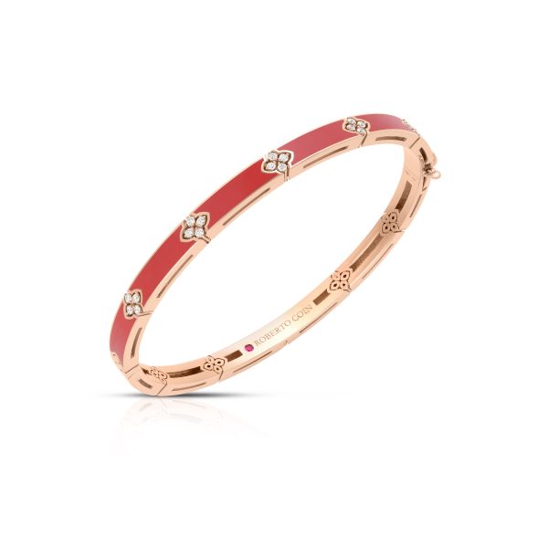 Roberto Coin 18K ROSE GOLD LOVE IN VERONA DIAMOND & CORAL ENAMEL BANGLE