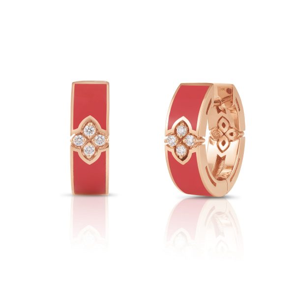 Roberto Coin 18K ROSE GOLD LOVE IN VERONA DIAMOND & CORAL ENAMEL HOOP EARRINGS