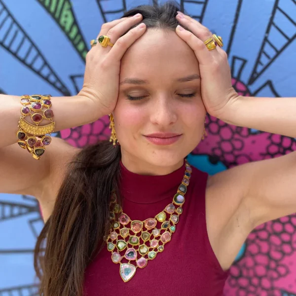 IMG_4762 Carolyn Tyler "Watermelon Fishnet" Bib Necklace