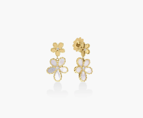 Roberto Coin JASMINE DIAMOND AND MOTHER OF PEARL DOUBLE FLOWER DANGLE EARRINGS