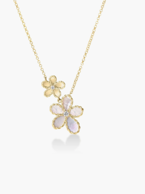 Roberto Coin JASMINE DIAMOND AND MOTHER OF PEARL DOUBLE FLOWER NECKLACE