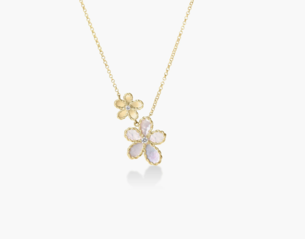 Roberto Coin JASMINE DIAMOND AND MOTHER OF PEARL DOUBLE FLOWER NECKLACE